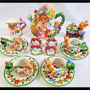 SPRINGTIME TEA SET 19PC ceramic hand painted Rabbit Party SPRINGTIME TEA SET 19PC ceramic hand painted Rabbit Party